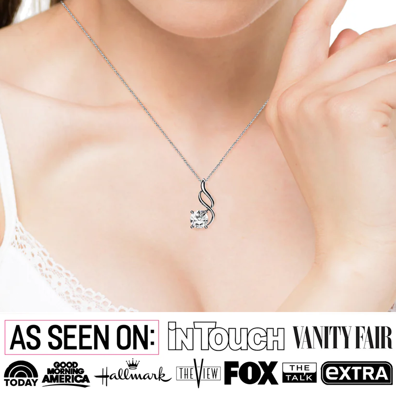 Aerin 18k White Gold Plated Necklace with Round Cut Solitaire Swarovski Crystal