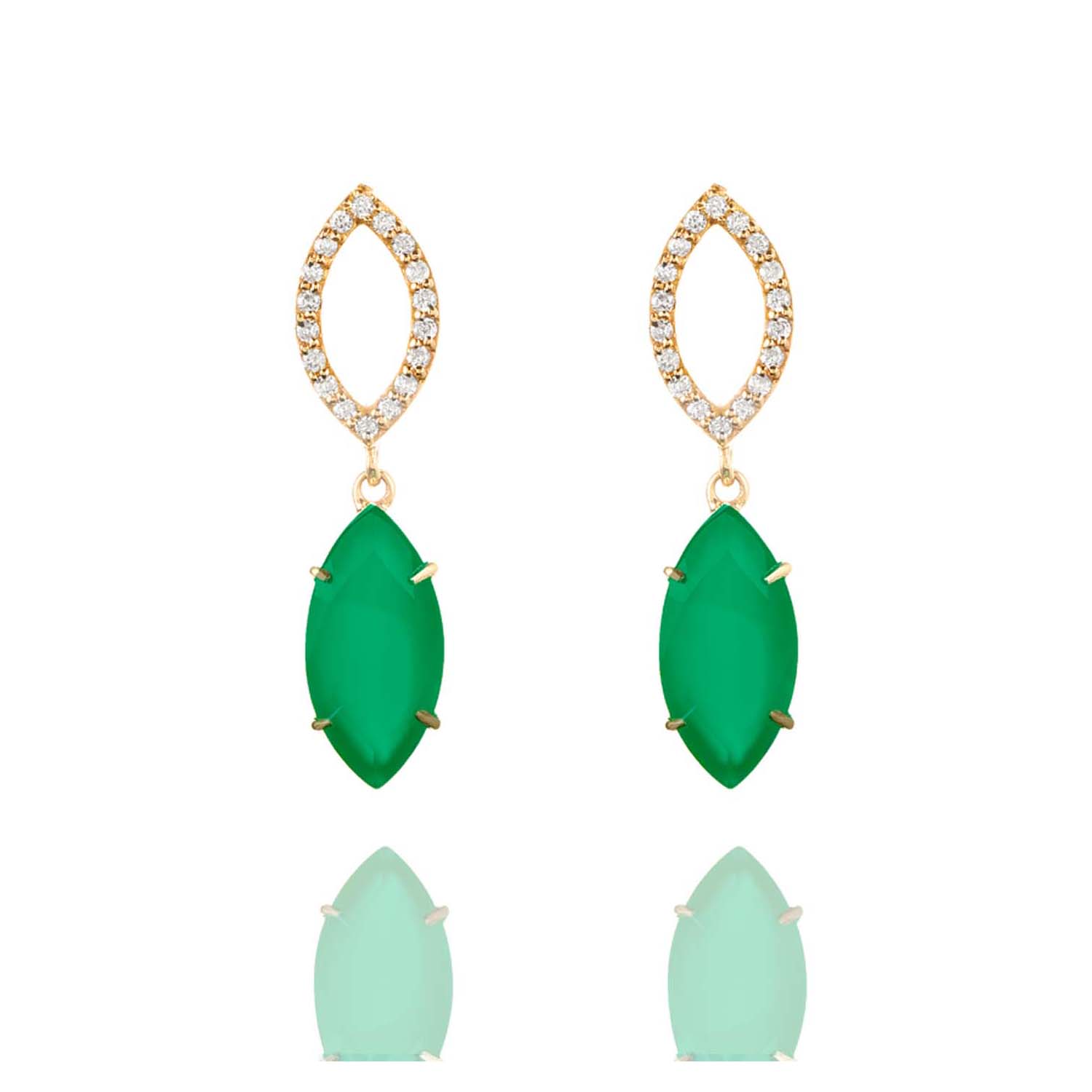 Marquise Cut Agate & Diamond Earrings