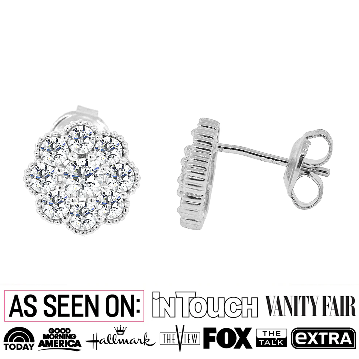 Alyssa 18k White Gold Plated Flower Stud Earrings with Simulated Diamond Crystals