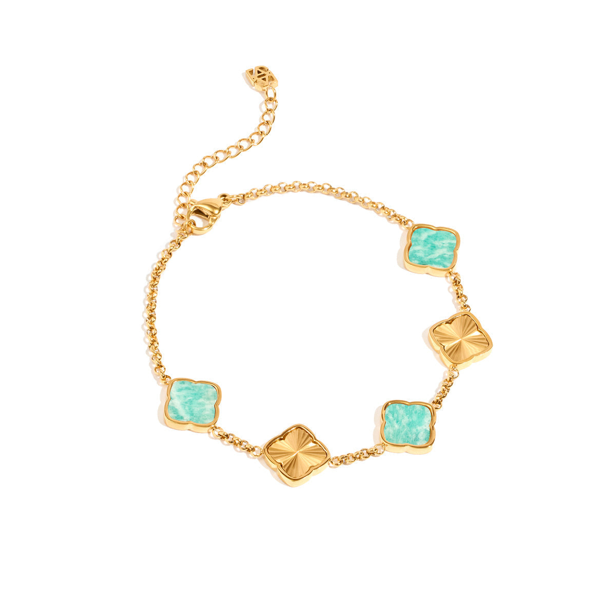 Amazonite & Fluted Clover Bracelet (Gold)