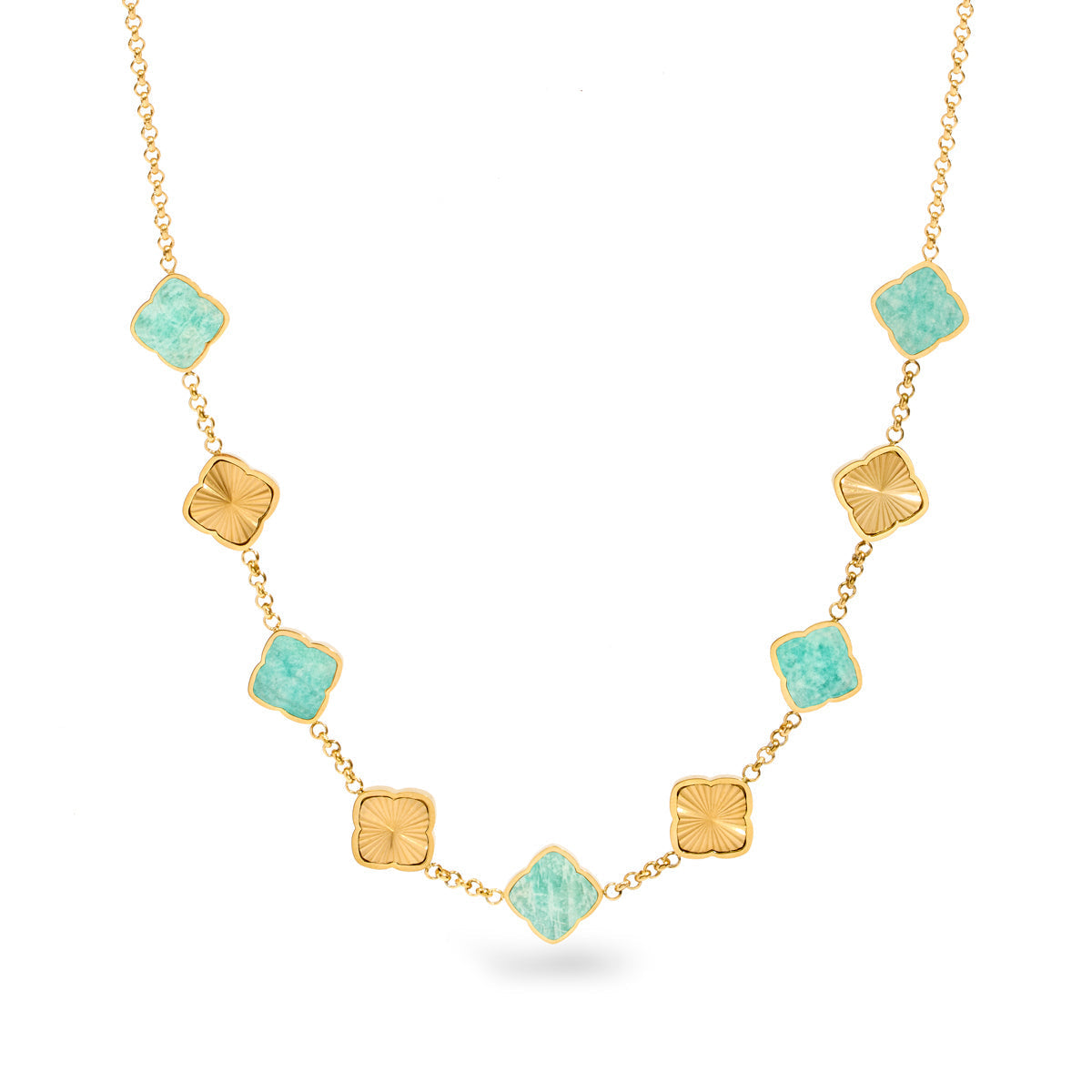 Amazonite & Fluted Clover Necklace (Gold)