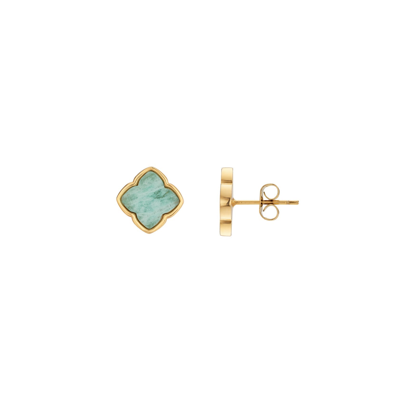 Amazonite Clover Stud Earrings (Gold)