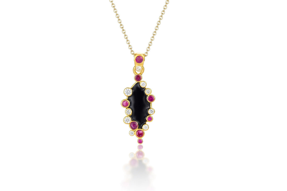 Aurora Black Enamel and Ruby Pendant