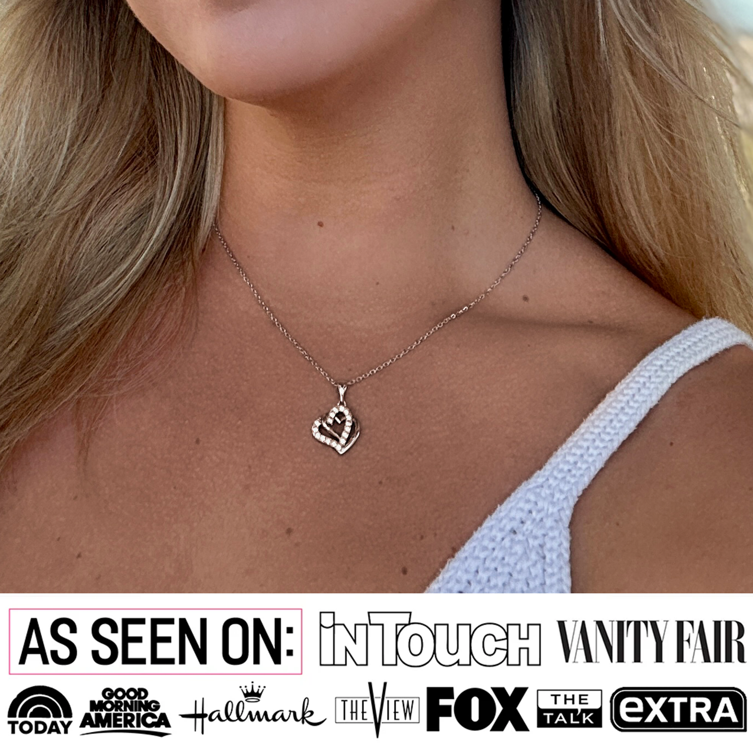 Angela 18k White Gold Plated Silver Double Heart Necklace with Swarovski Crystals