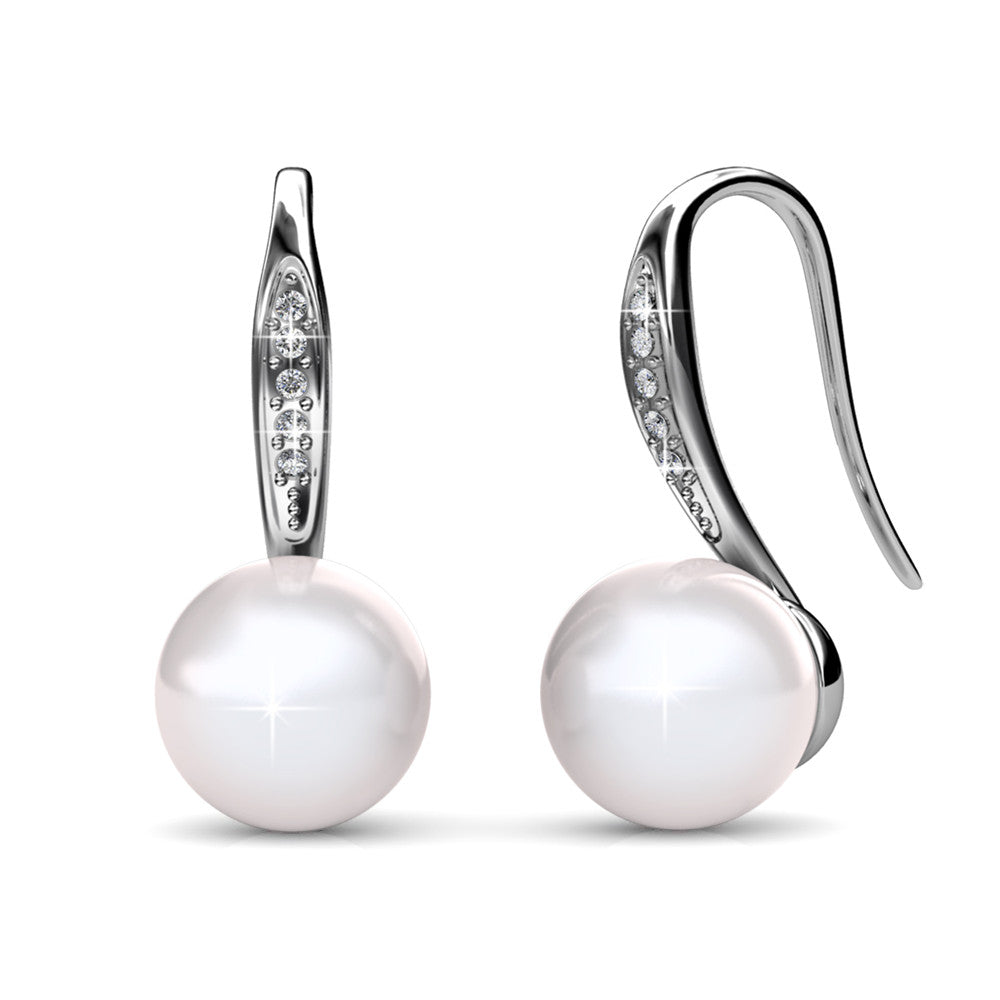 Ann 18k White Gold Freshwater Pearl Drop Earrings with Swarovski Crystals
