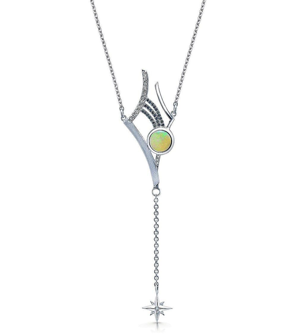 Antares  Y- Necklace With Australian Opal And Diamonds