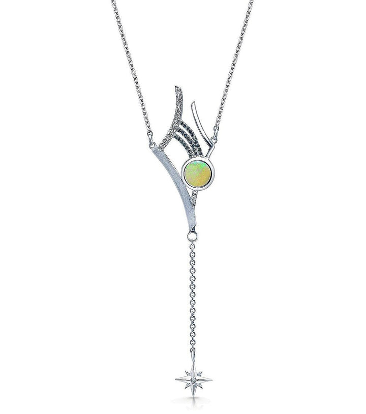 Antares  Y- Necklace With Australian Opal And Diamonds