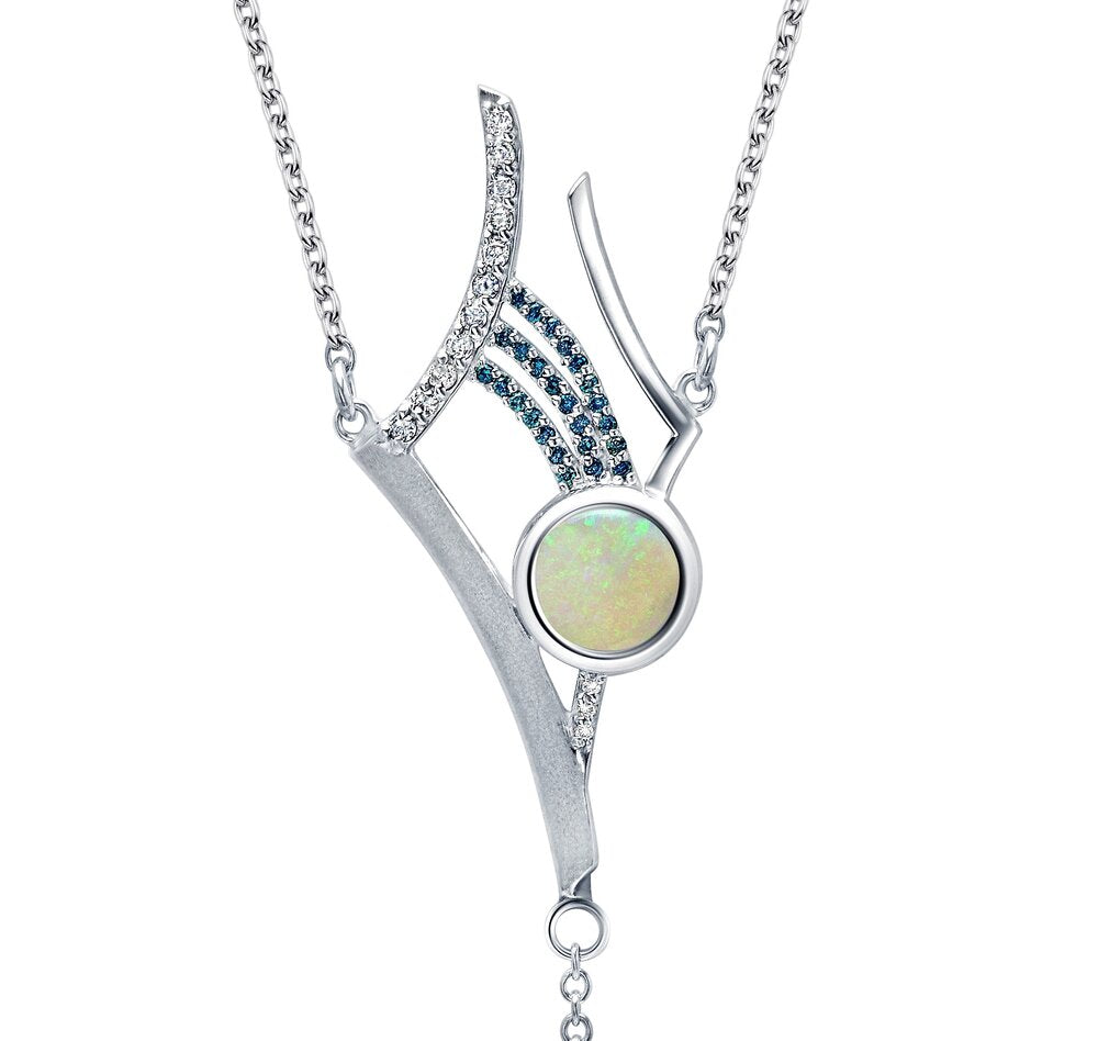 Antares  Y- Necklace With Australian Opal And Diamonds
