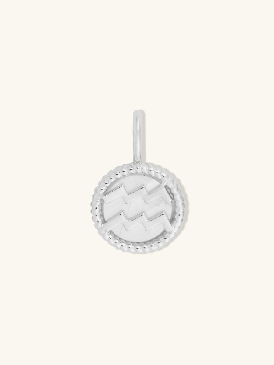 Aquarius Zodiac Mother of Pearl 925 Sterling Silver Pendant
