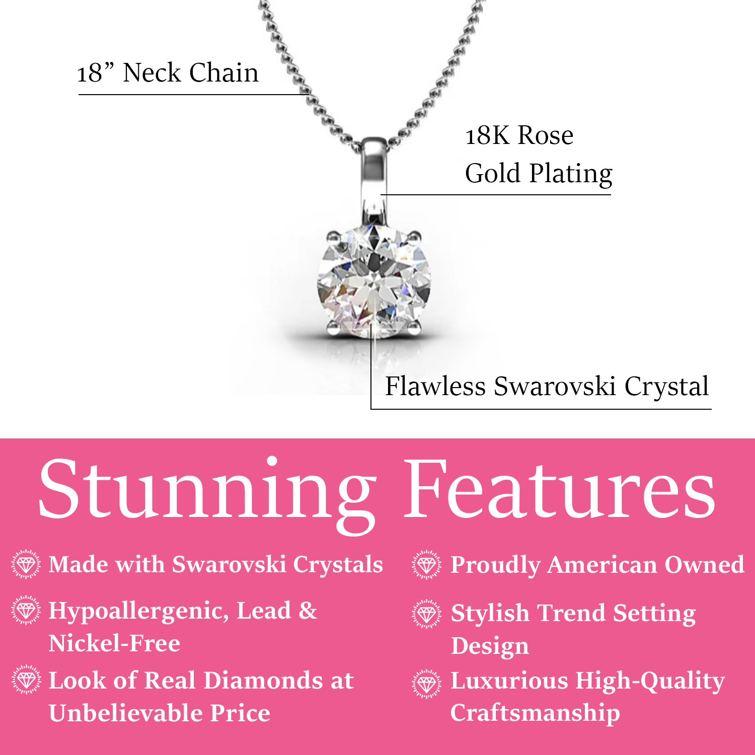 Araylia 18k White Gold Plated Necklace with Solitaire Round Cut Swarovski Crystal