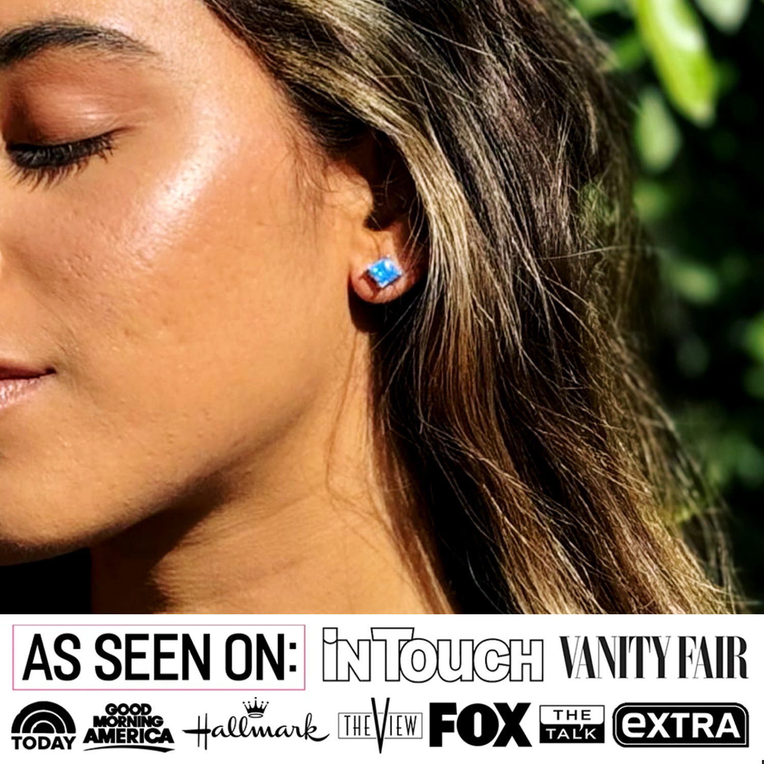 Amphitrite 18k White Gold Plated Stud Earrings with Princess Cut Opal Stones