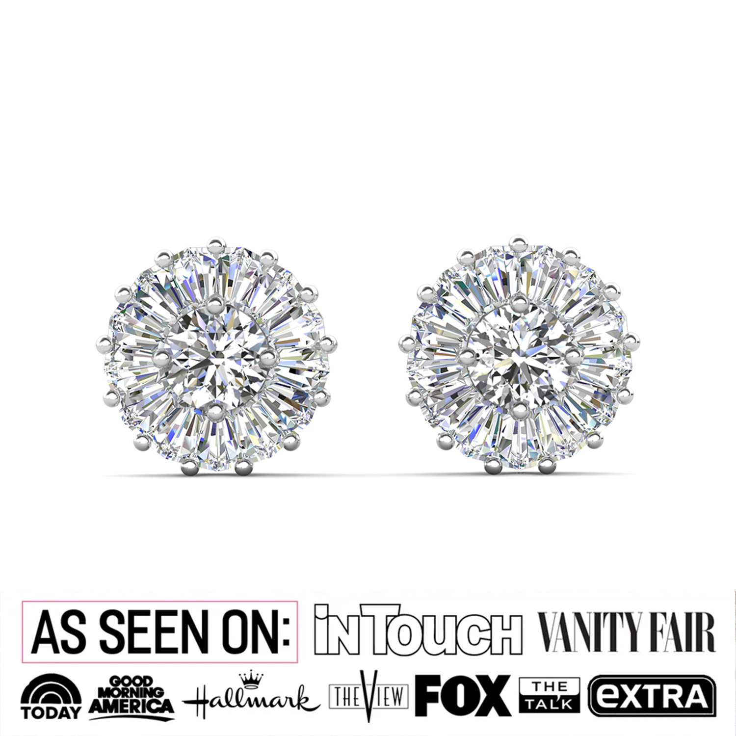 Ellee 18k White Gold Plated Stud Earrings with Simulated Diamond Crystals