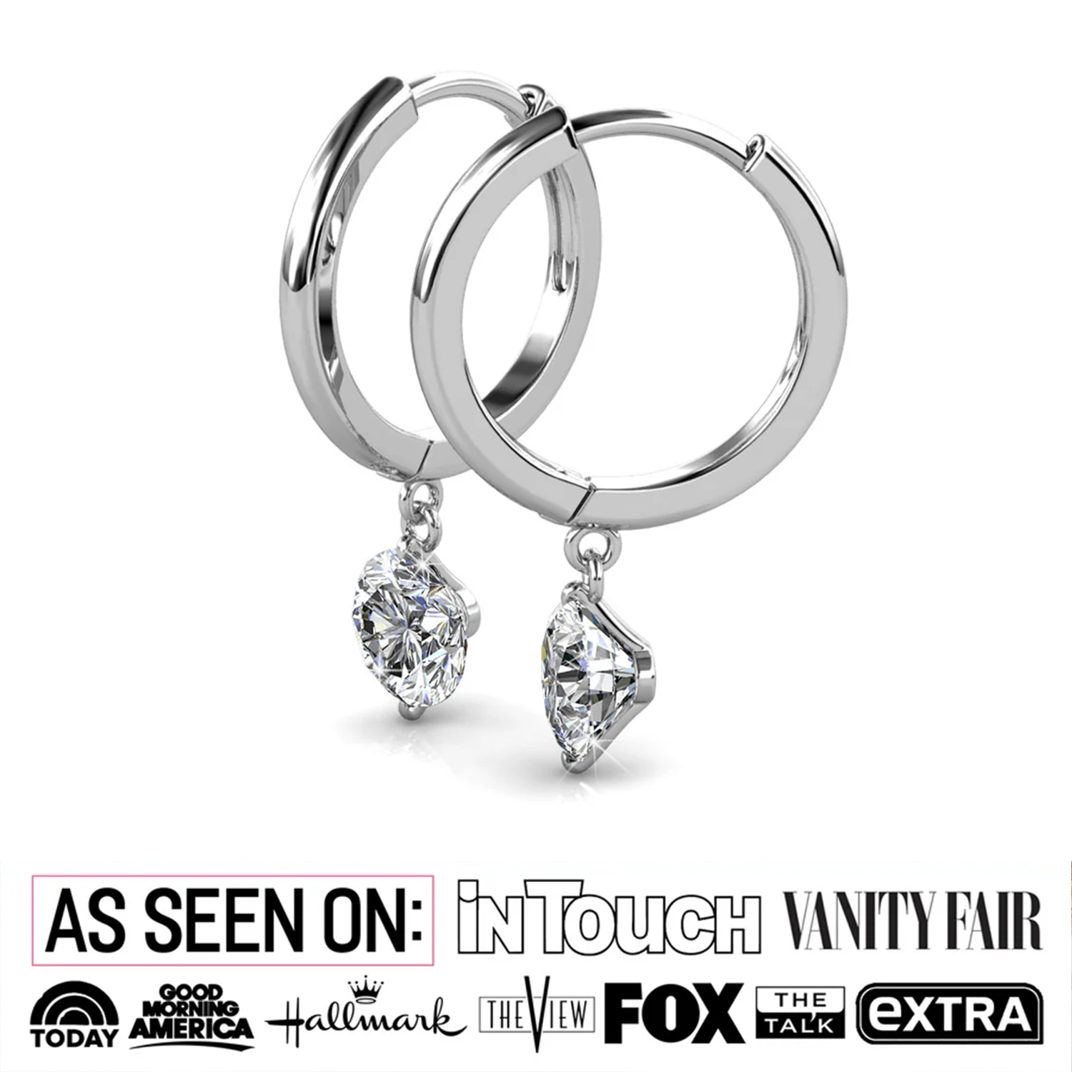 Georgia 18k White Gold Plated 14mm Hoop Dangle Earrings with Swarovski Crystals