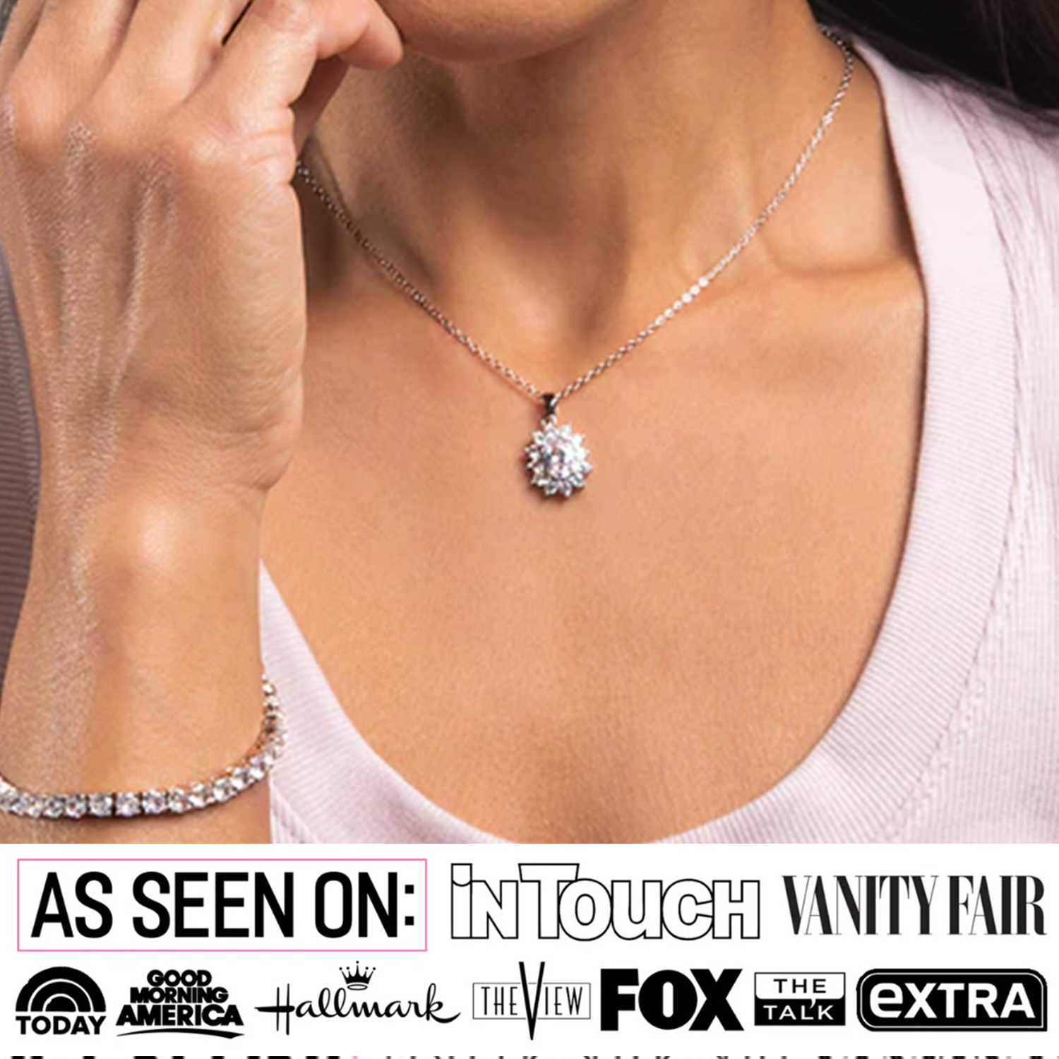 Sage 18k White Gold Plated Pendant Necklace with Oval Cut Simulated Diamond Crystals