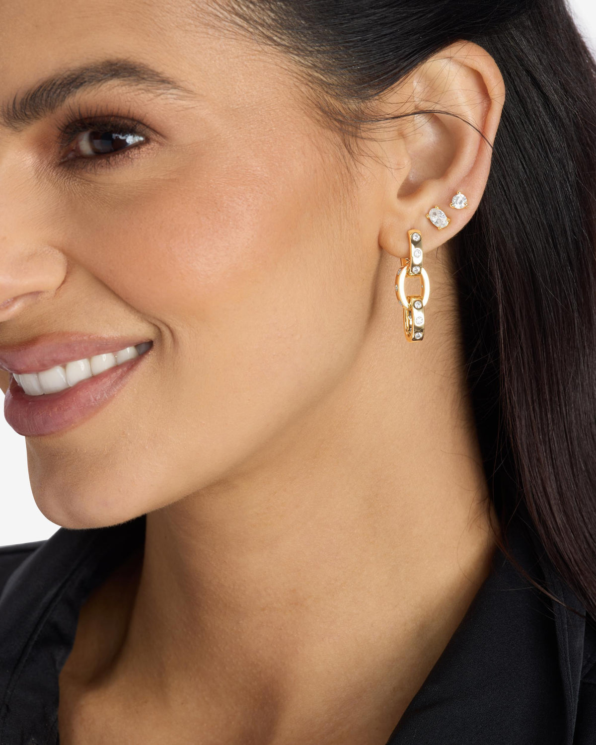 Ashley Chain Convertible Earring - Gold|White Diamondettes