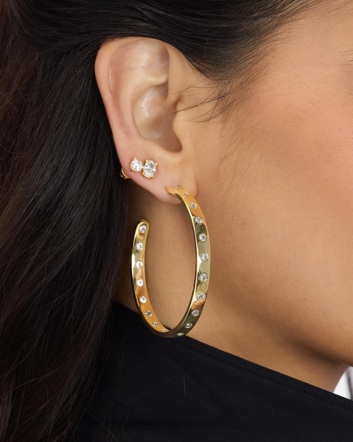 Ashley Rodeo Hoops 2" - Gold|White Diamondettes