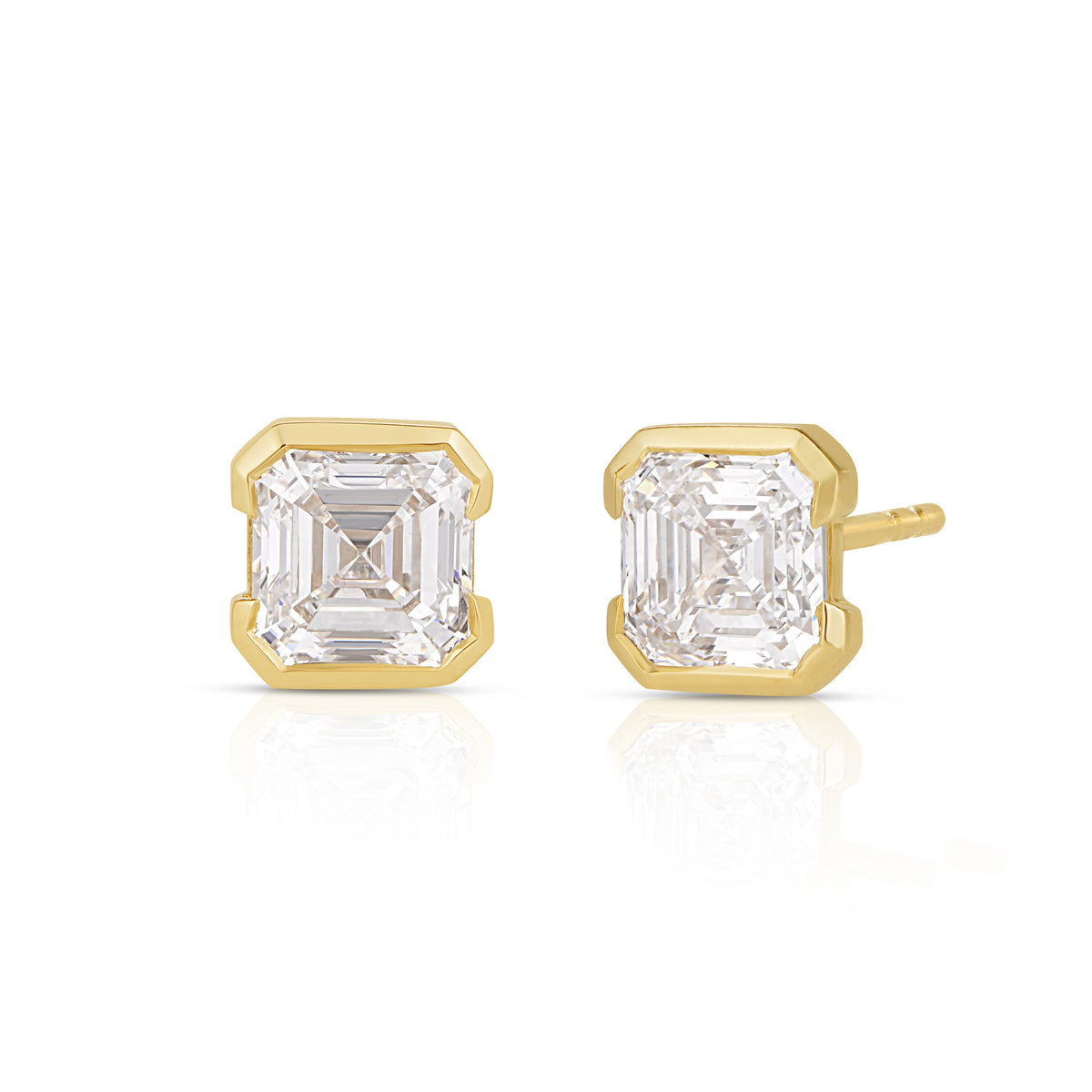 Asscher Half Bezel Lab Diamond Stud Earrings