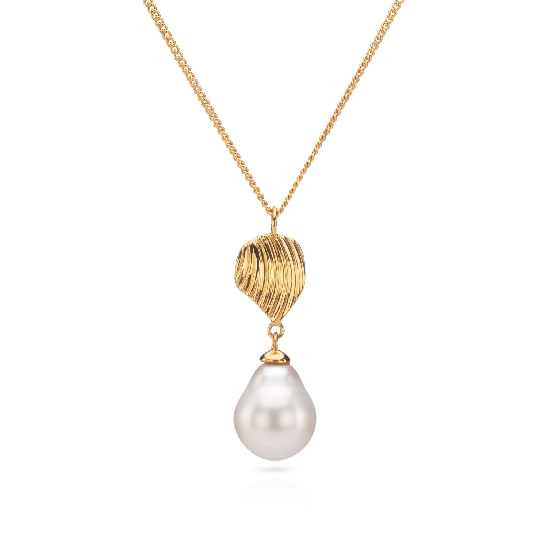 Gold Shell and Baroque Pearl Drop Necklace