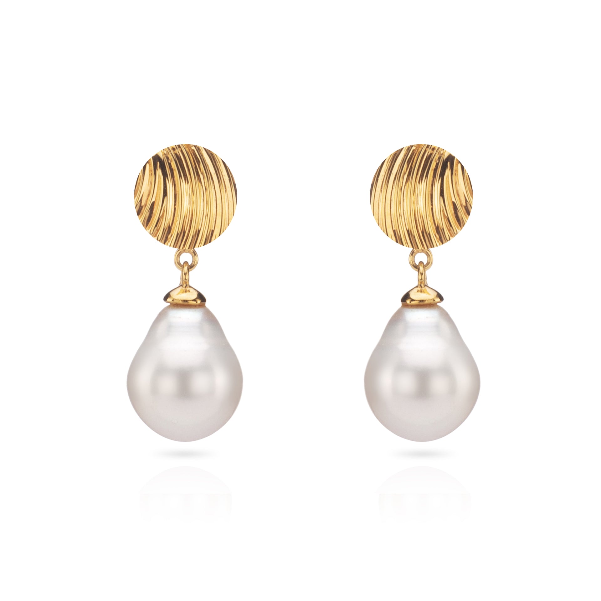 Gold Shell and Baroque Pearl Short Drop Earrings