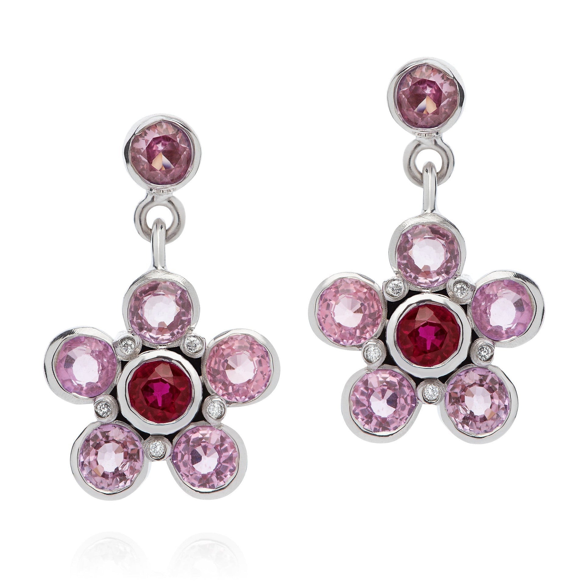 Pink Sapphire, Ruby, & Diamond Earrings