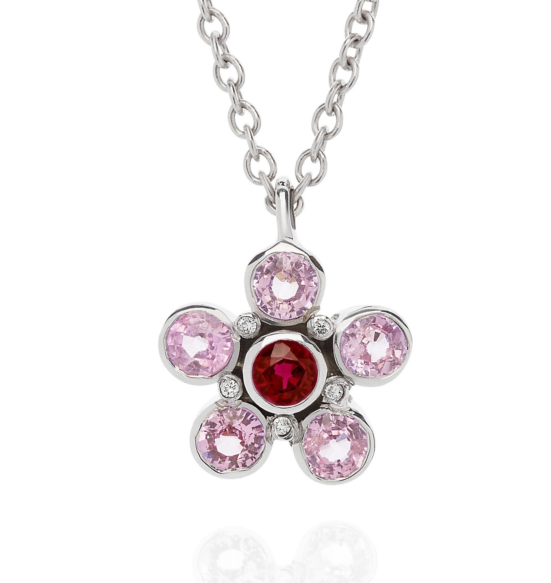 Pink Sapphire, Ruby, & Diamond Necklace