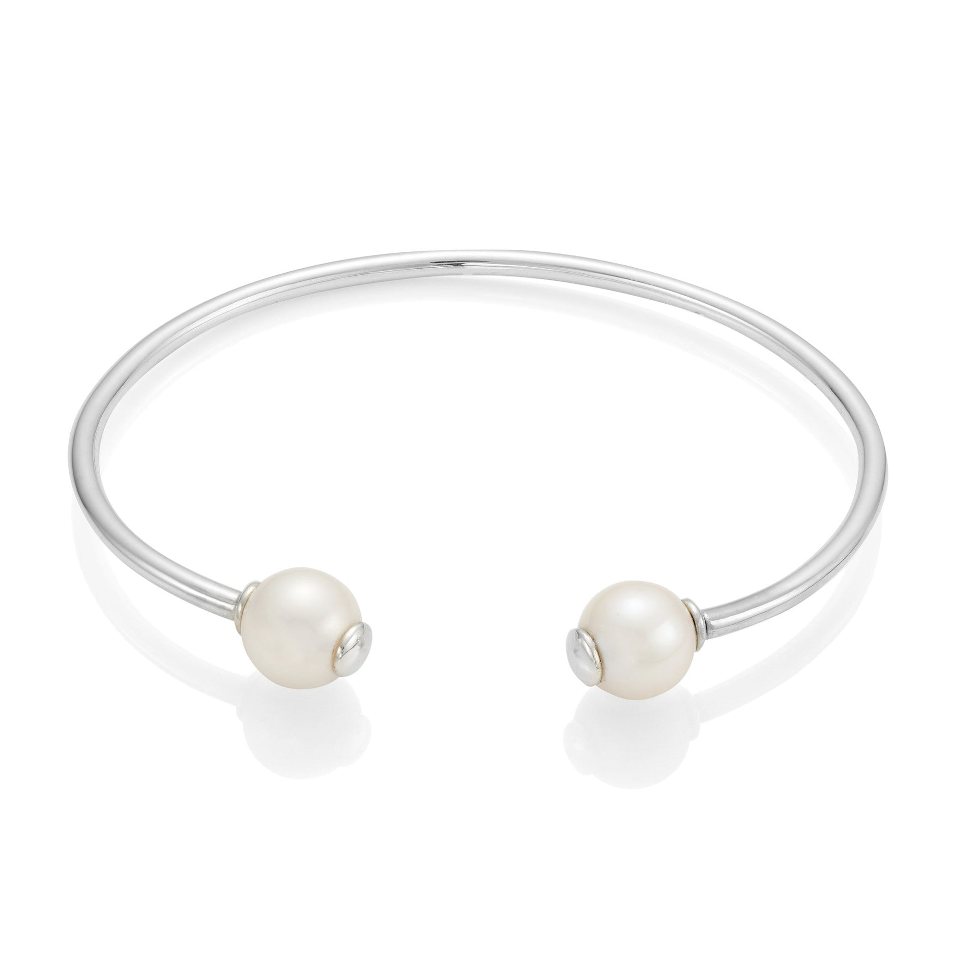 Double Pearl Silver Bangle