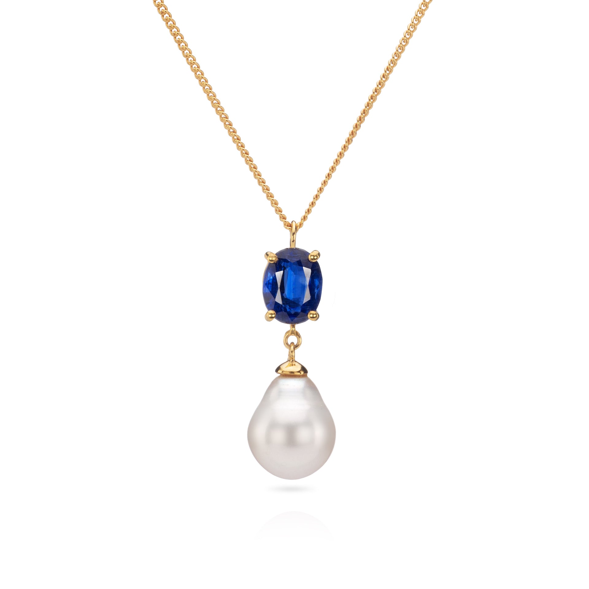 Kyanite and Baroque Pearl Drop Necklace