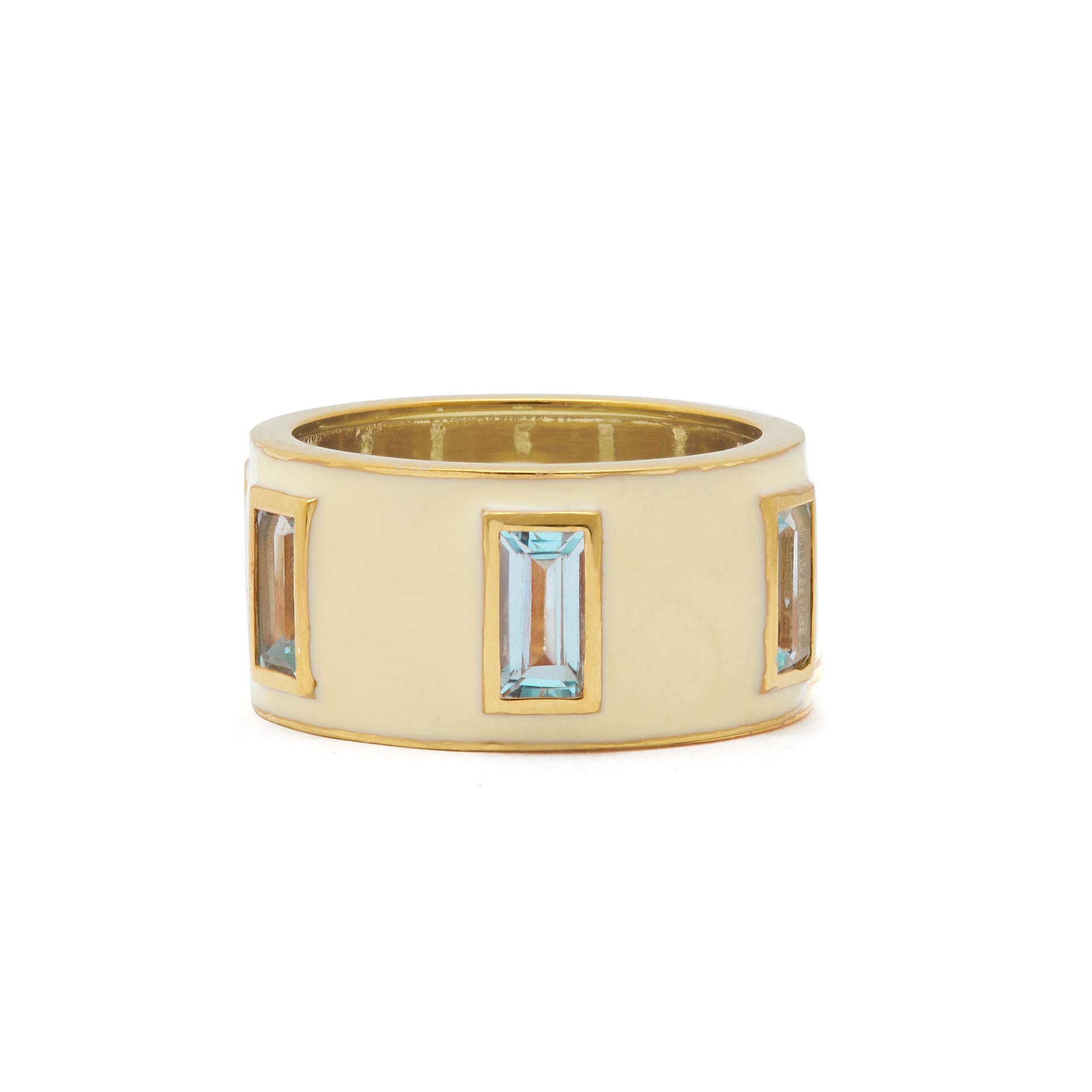 Sky Blue Topaz and Cream Enamel Drum Ring