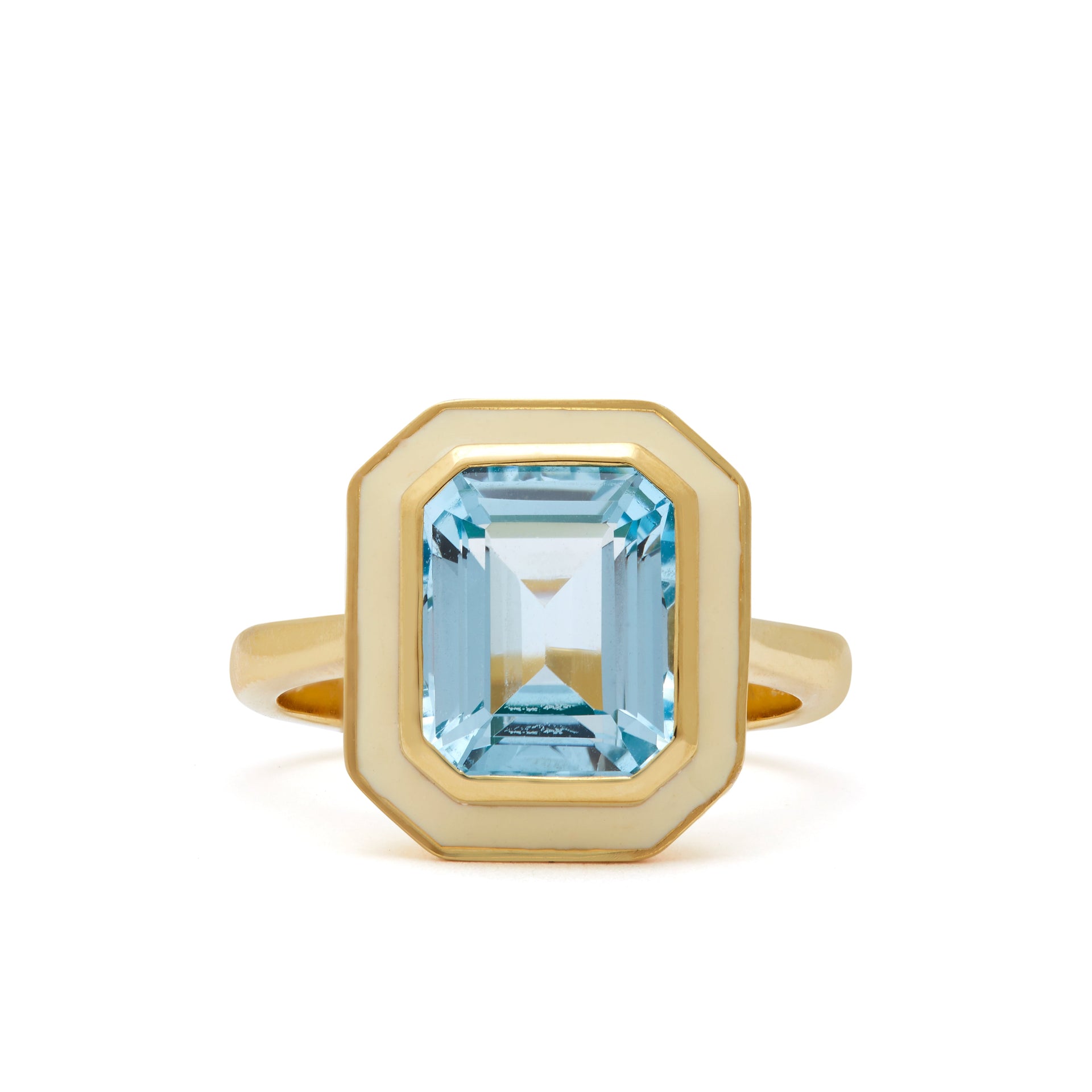 Sky Blue Topaz and White Enamel Cocktail Ring