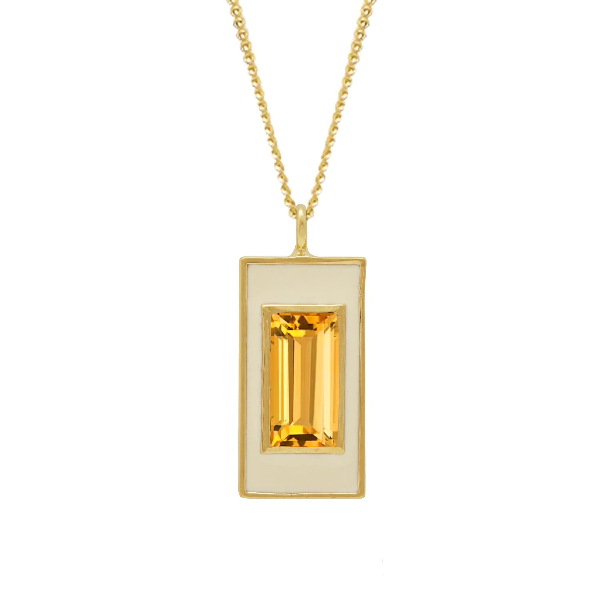 Citrine and Cream Enamel Drop Necklace