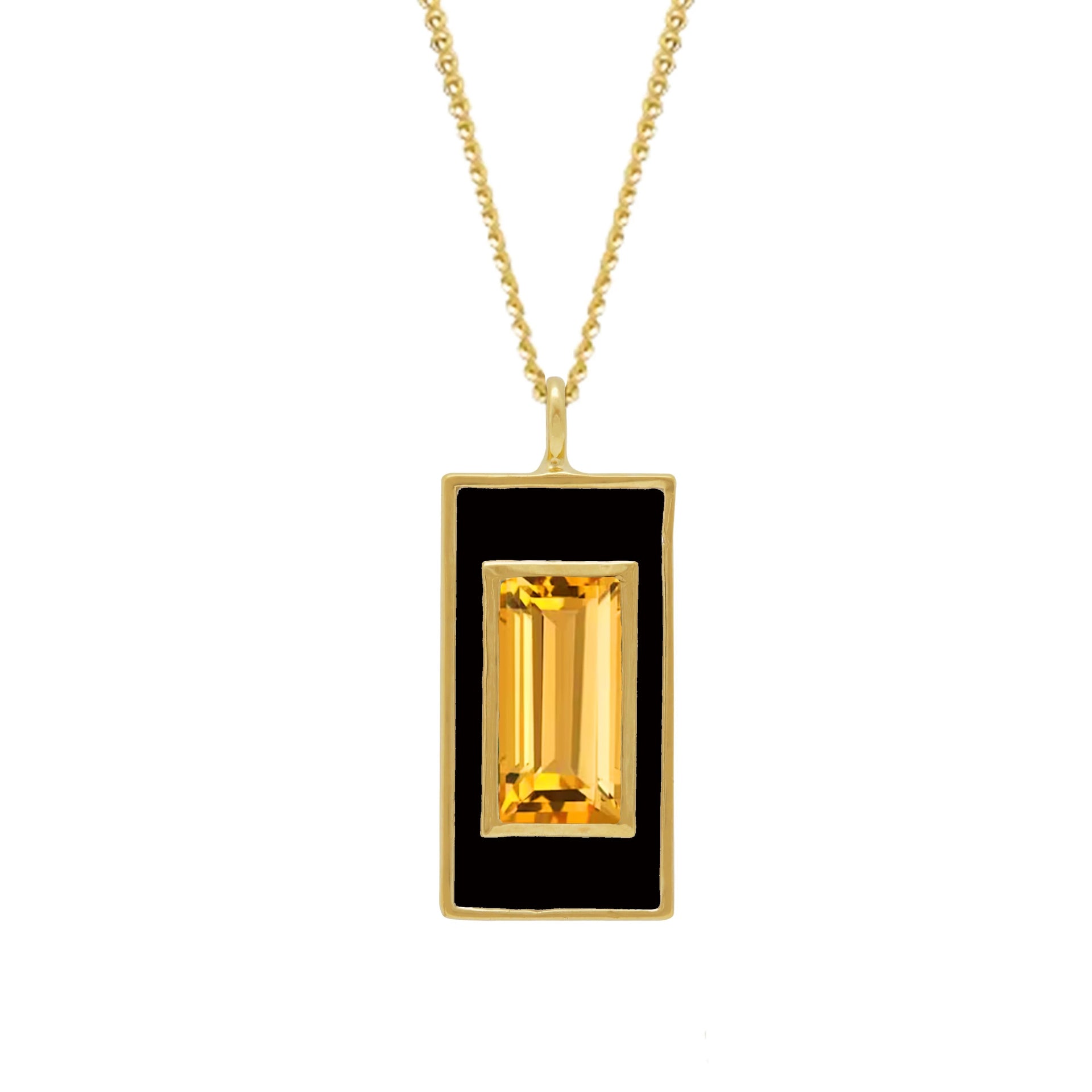 Citrine and Black Enamel Drop Necklace