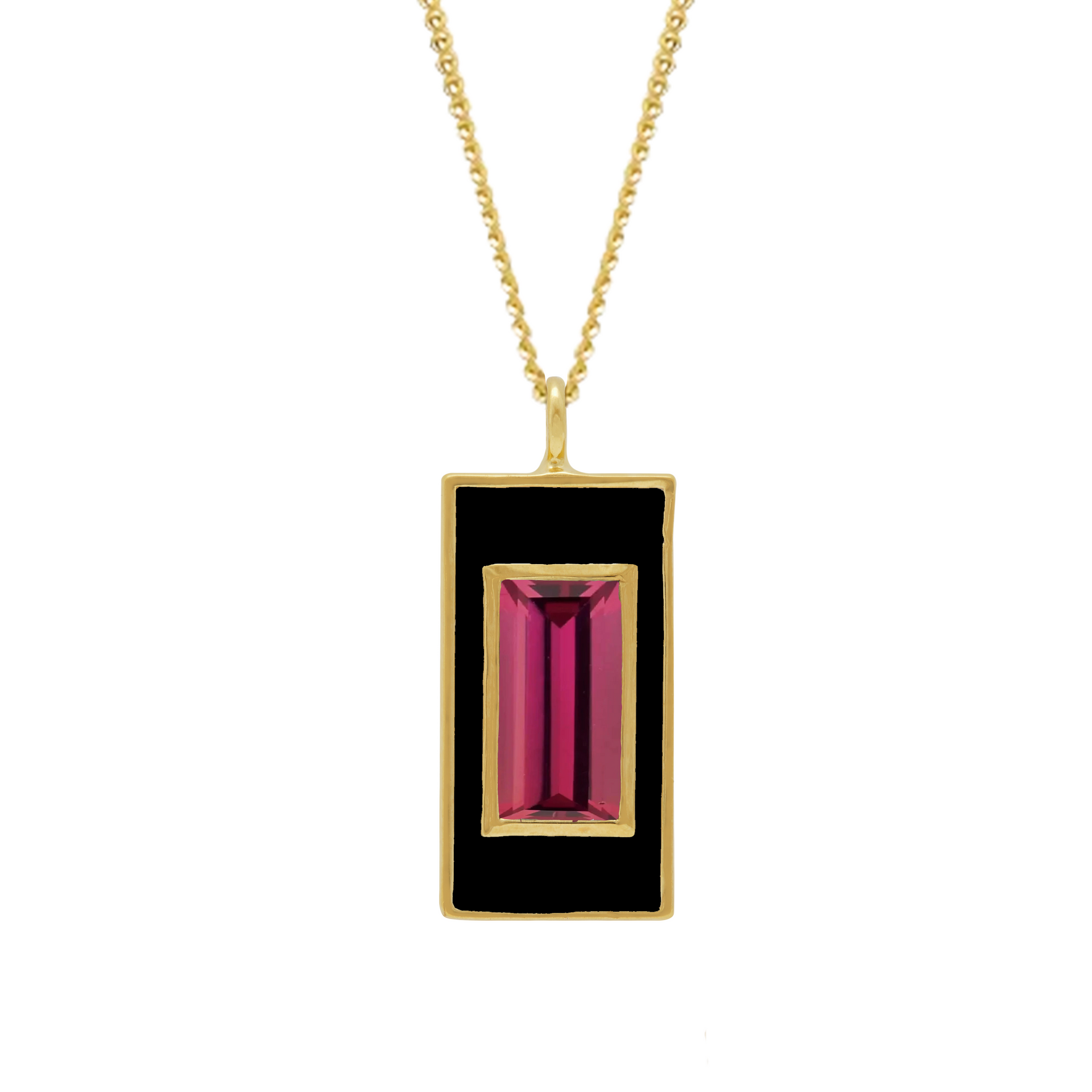 Rhodolite and Black Enamel Drop Necklace