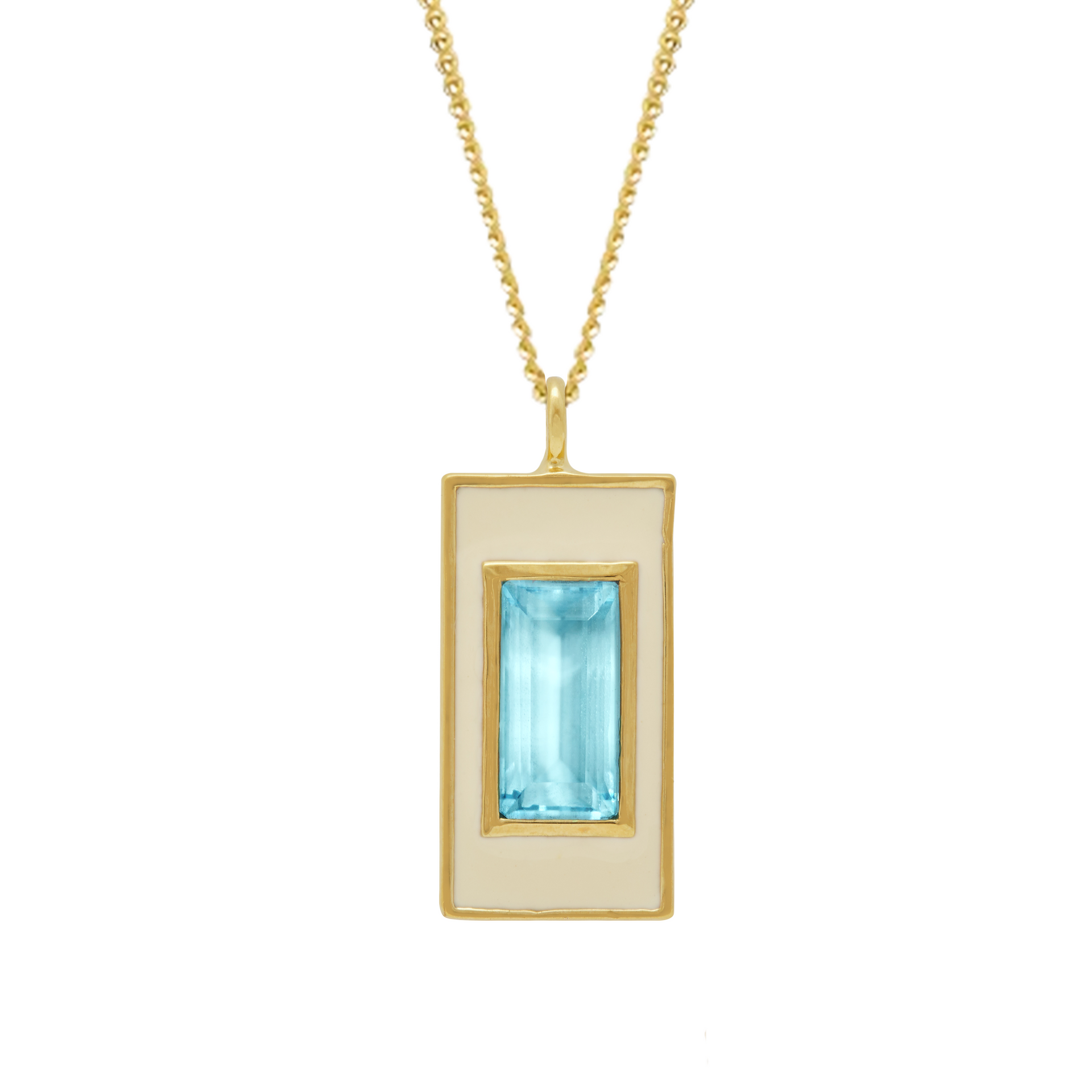 Sky Blue Topaz and White Enamel Drop Necklace