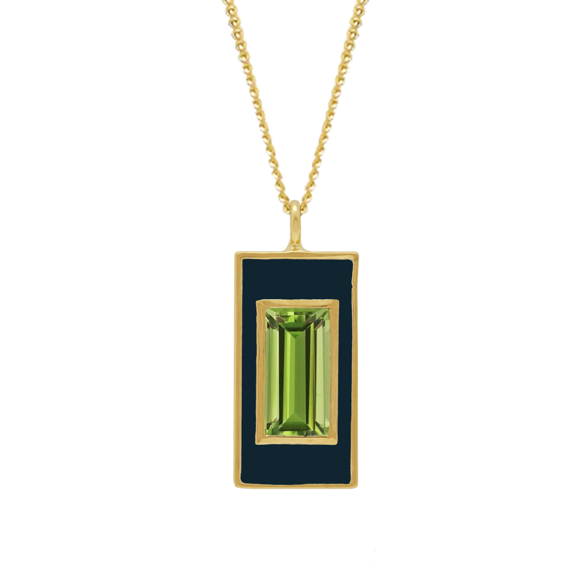 Peridot and Navy Enamel Drop Necklace