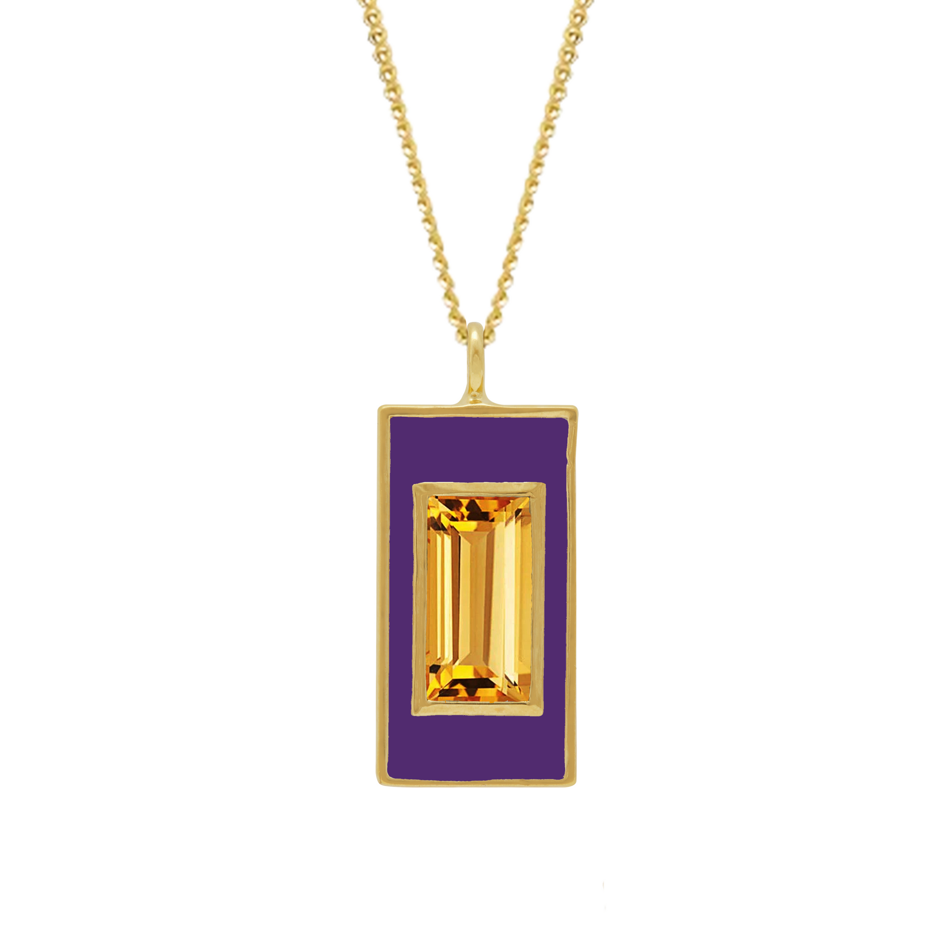 Citrine and Purple Enamel Drop Necklace