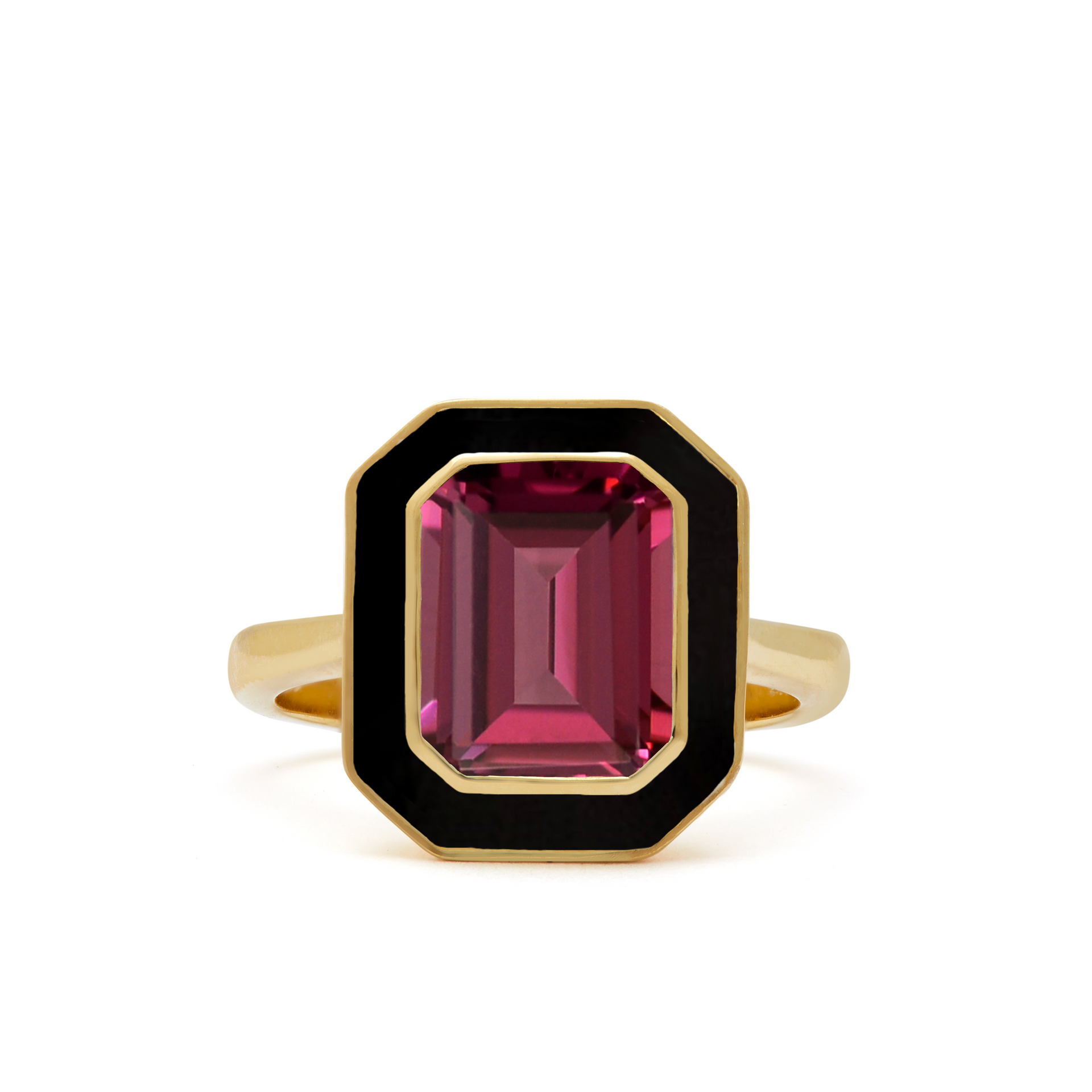 Rhodolite and Black Enamel Cocktail Ring