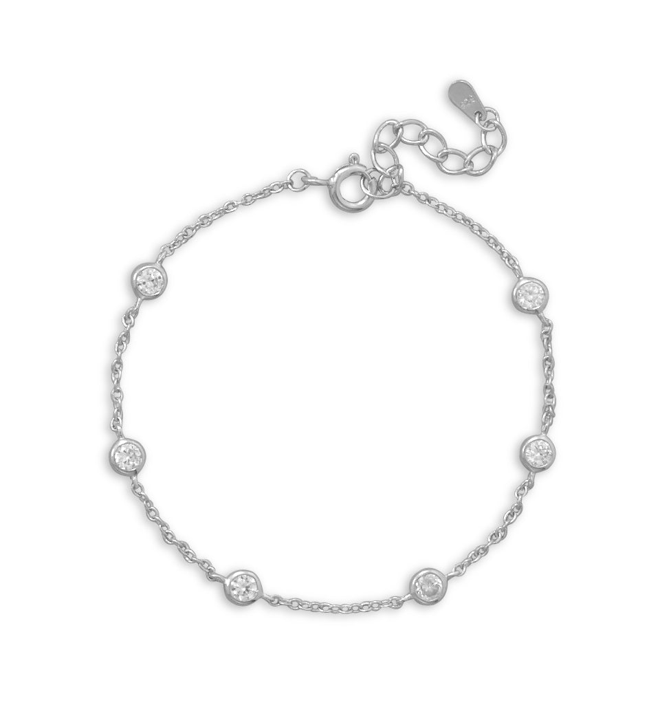Sterling Silver Cz Station Bracelet