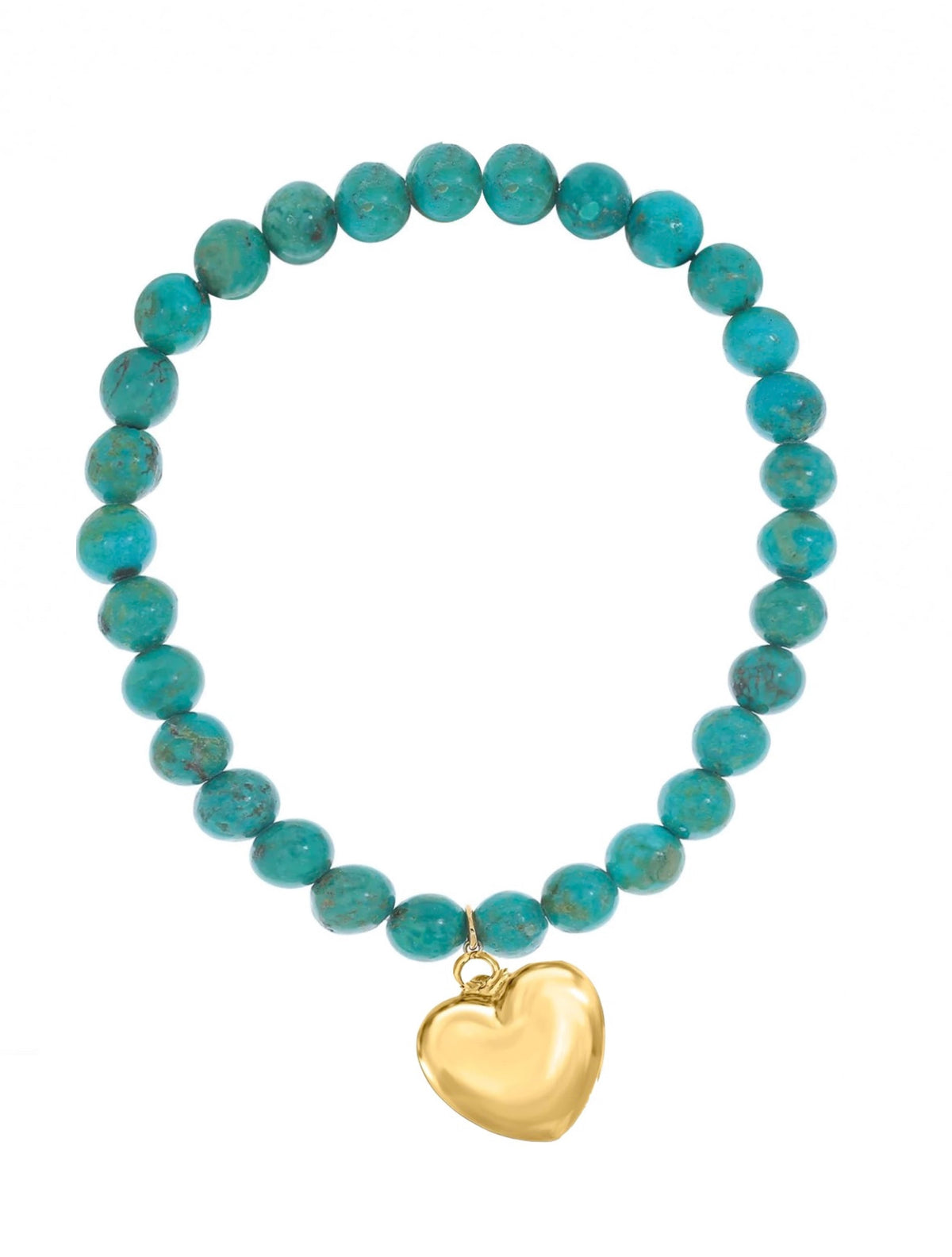 18K Gold Heart Charm Turquoise Bracelet