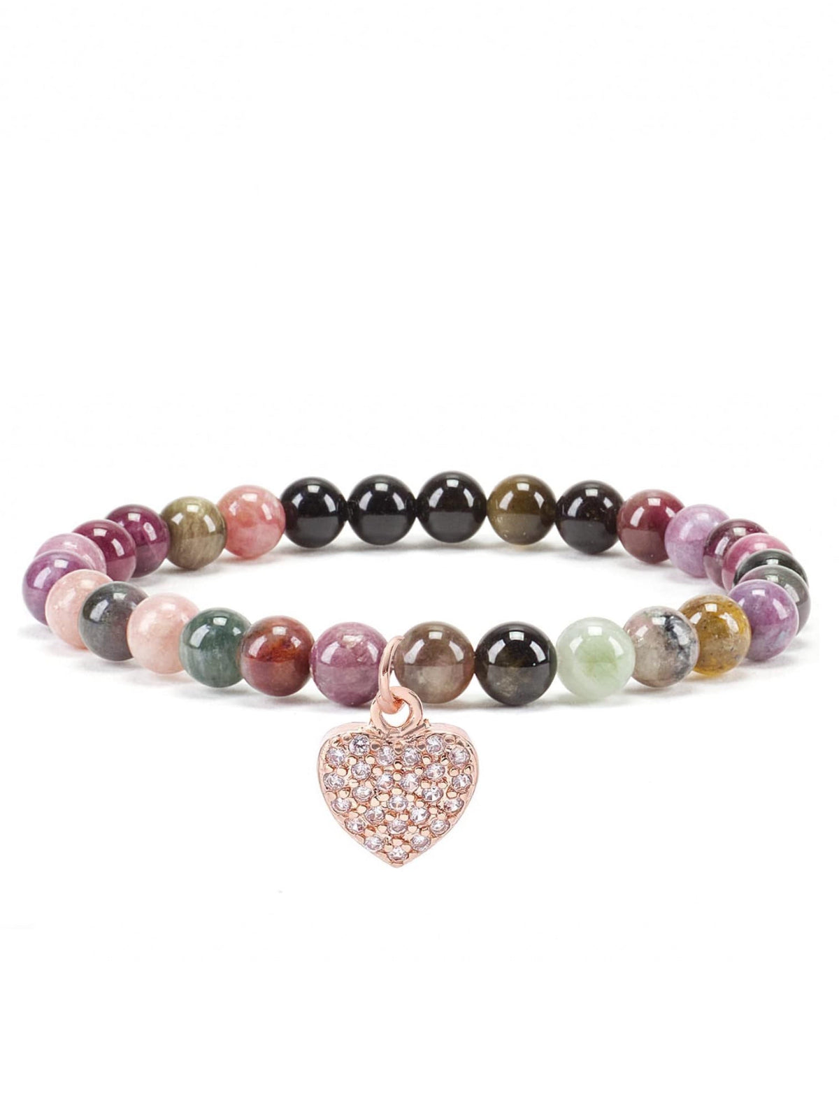 18K Rose Gold Pave Heart Charm  Bracelet