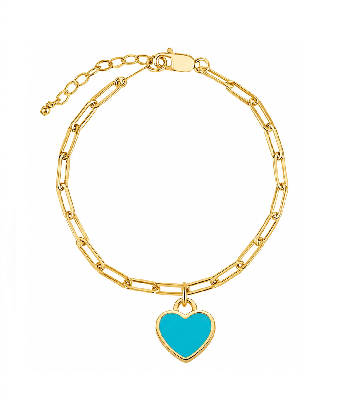 18K Gold Heart Charm Turquoise Bracelet