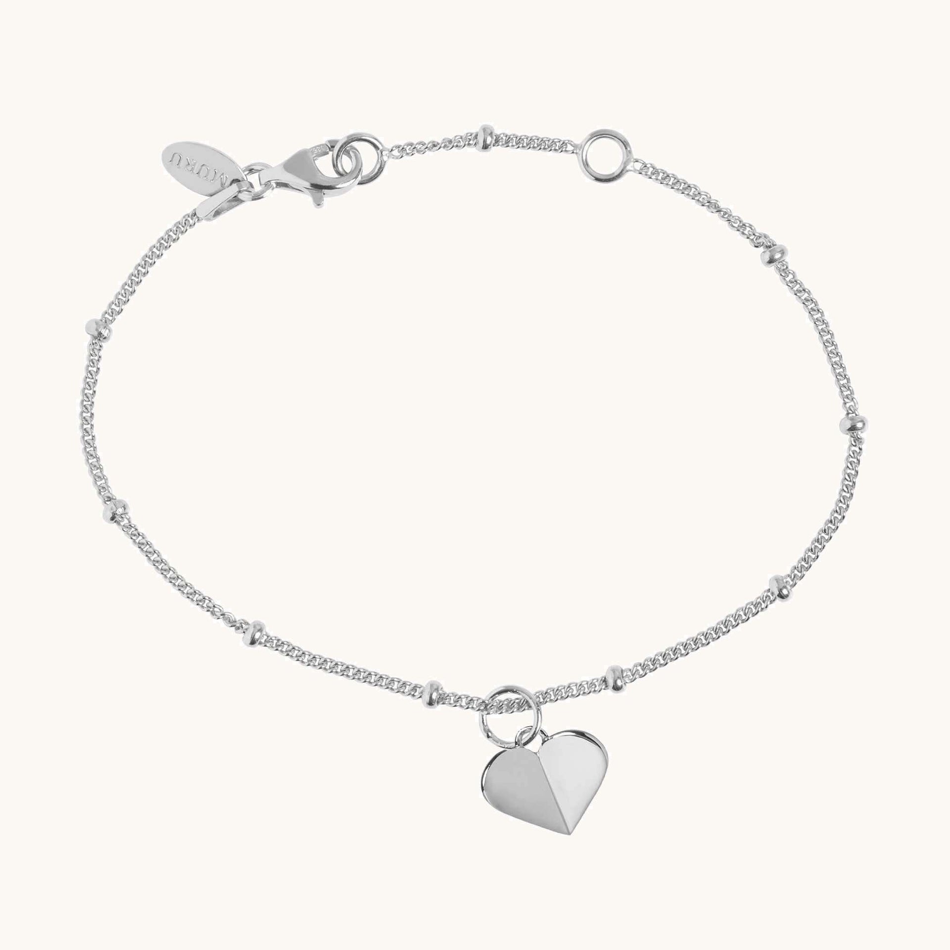 Mini Heart Bead Bracelet Silver
