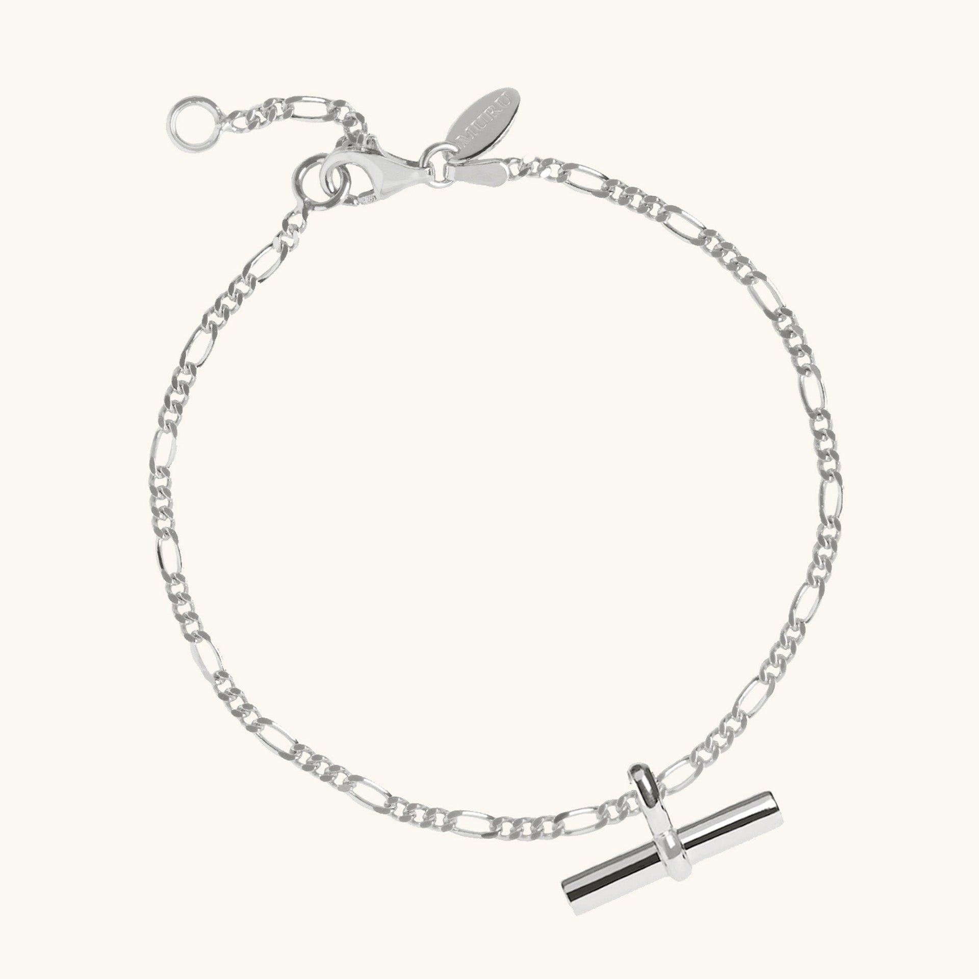 T-Bar Figaro Chain Bracelet Silver