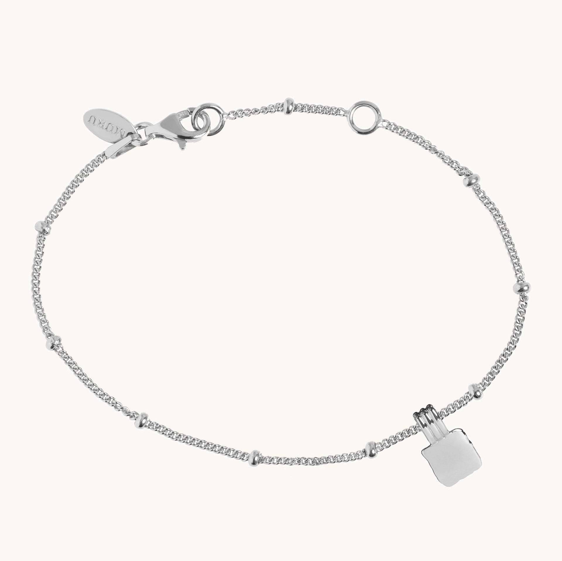 Initial Square Charm Bracelet Silver
