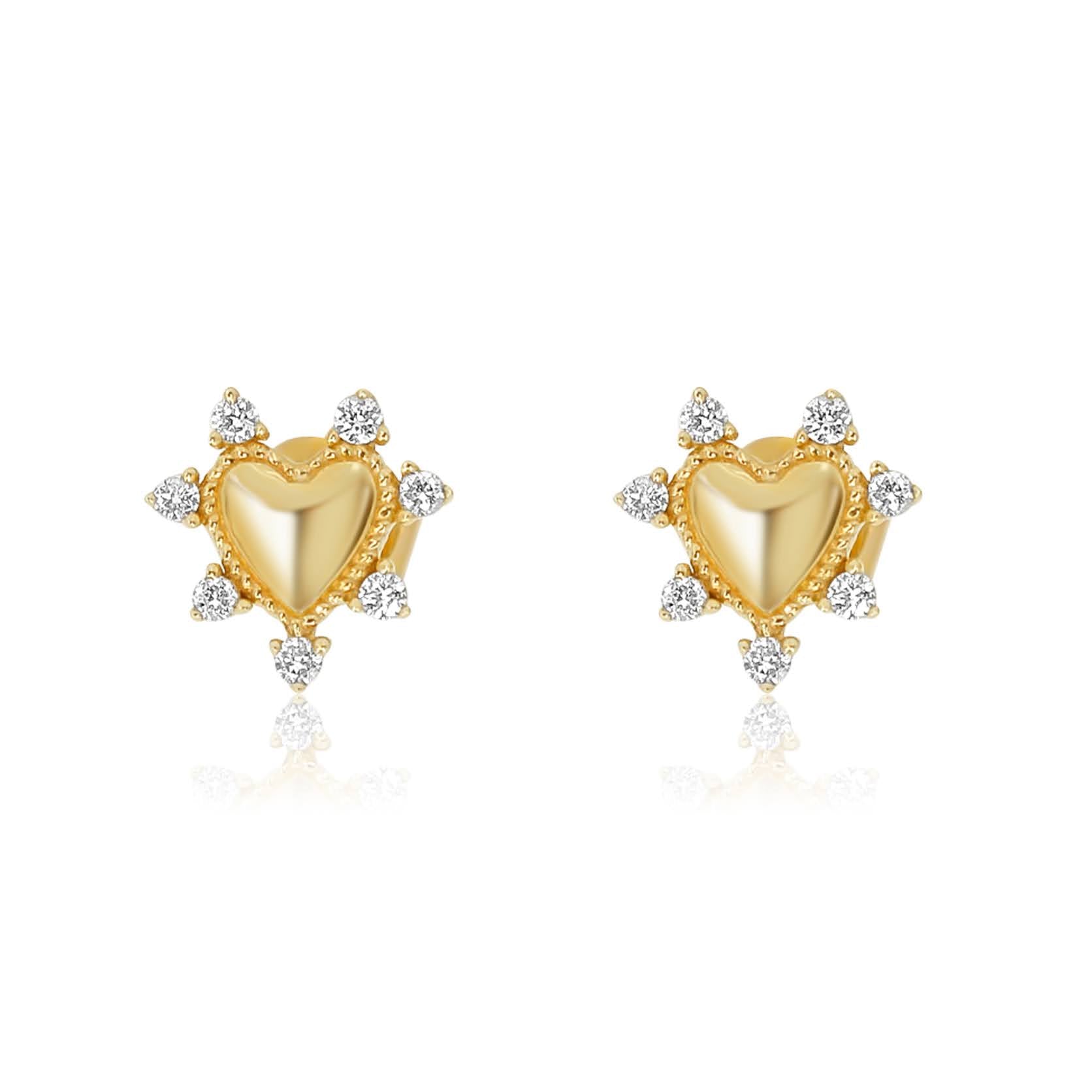 Gold Diamond Prong Heart Earring