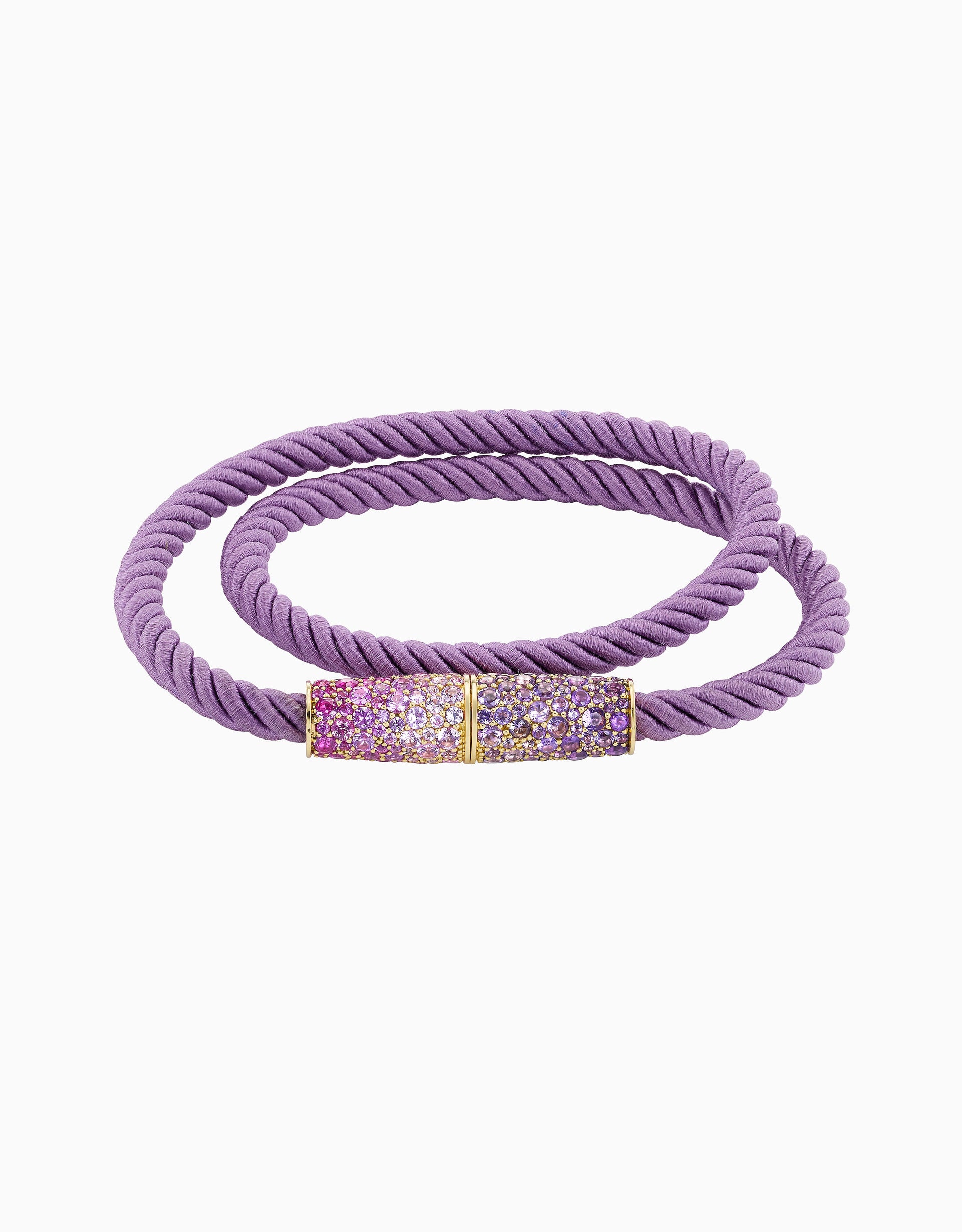 Silk Wrap Bracelet - Pink and Purple Sapphire, Purple Silk