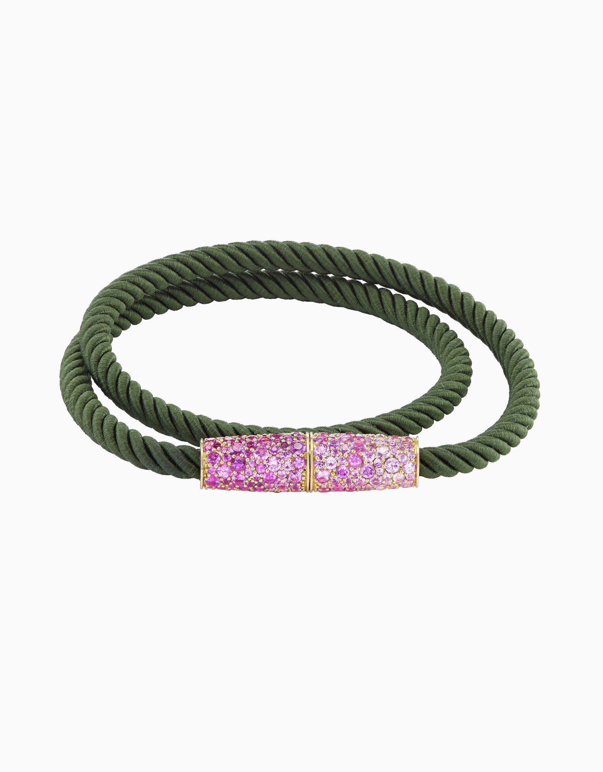 Silk Wrap Bracelet - Pink Sapphire, Green Silk
