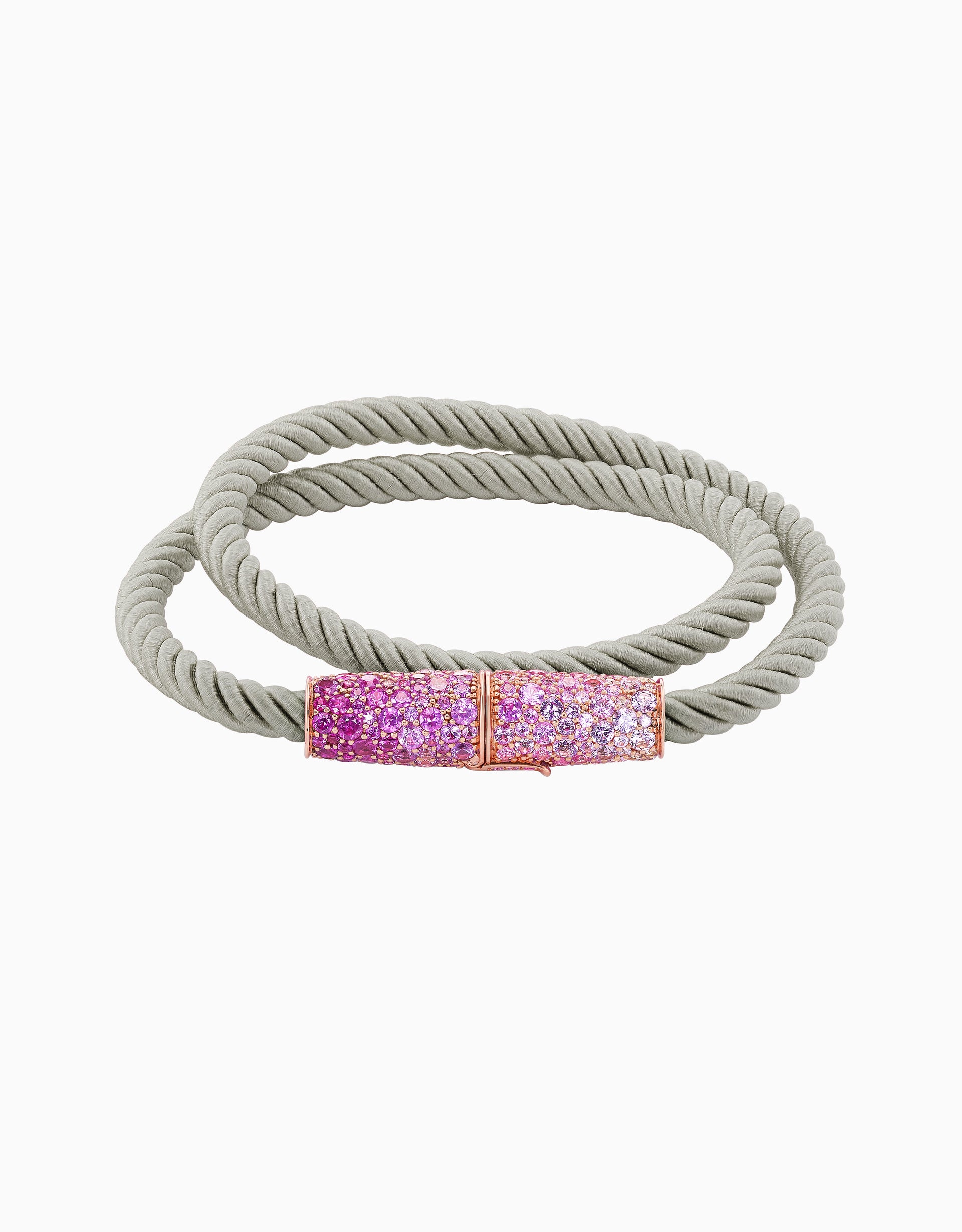 Silk Wrap Bracelet - Pink Sapphire, Grey Silk
