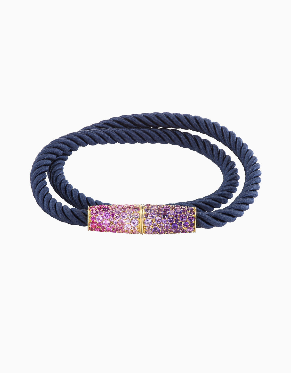 Silk Wrap Bracelet - Pink and Purple Sapphire, Navy Silk