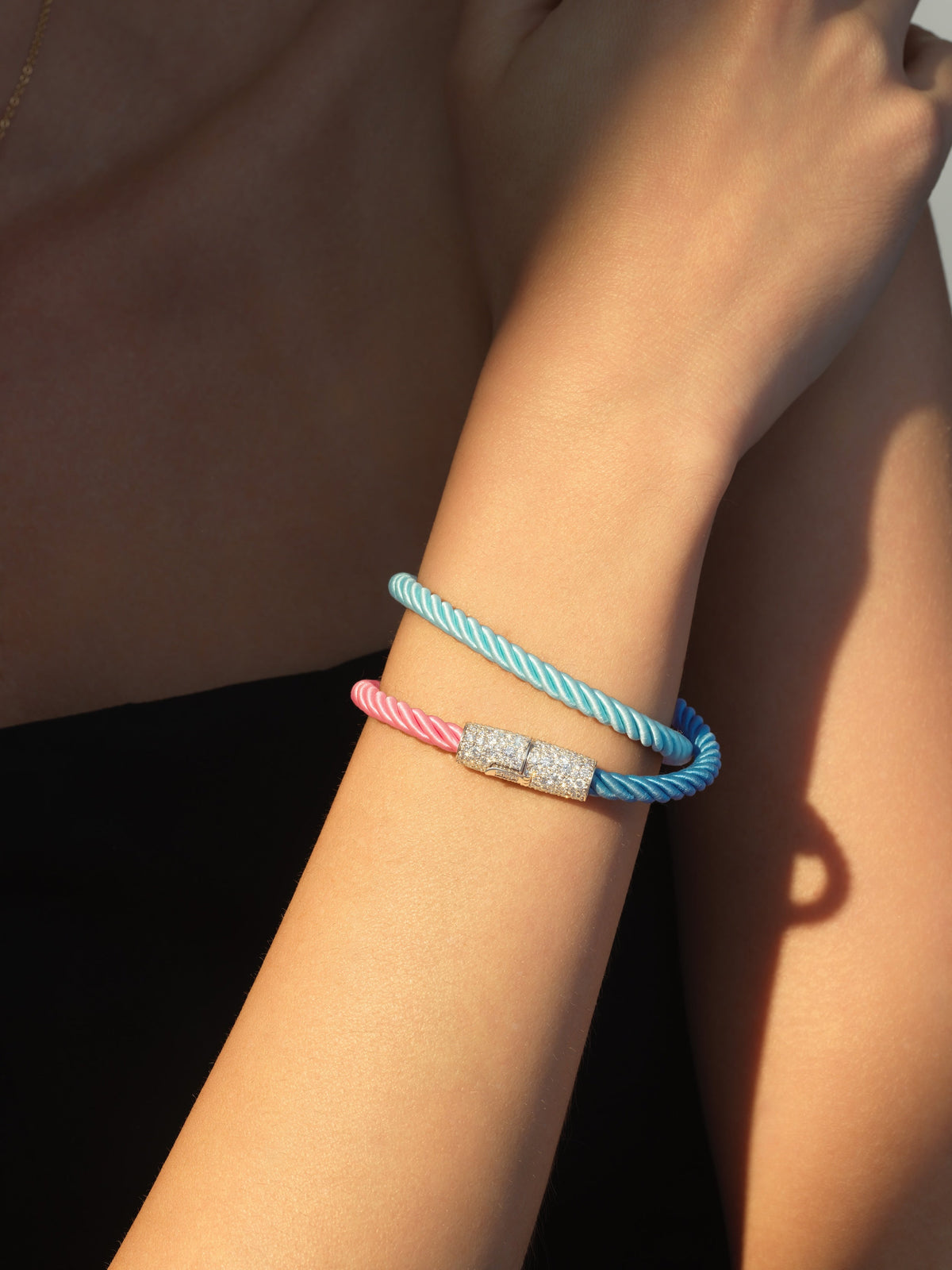 Silk Wrap Bracelet, Diamond & Dyed Silk (One-of-a-Kind, Size Medium)