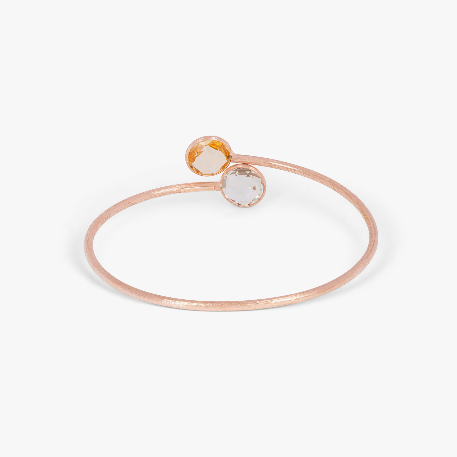 Kensington Bangle In 14K Satin Rose Gold with Garnet and Prasiolite
